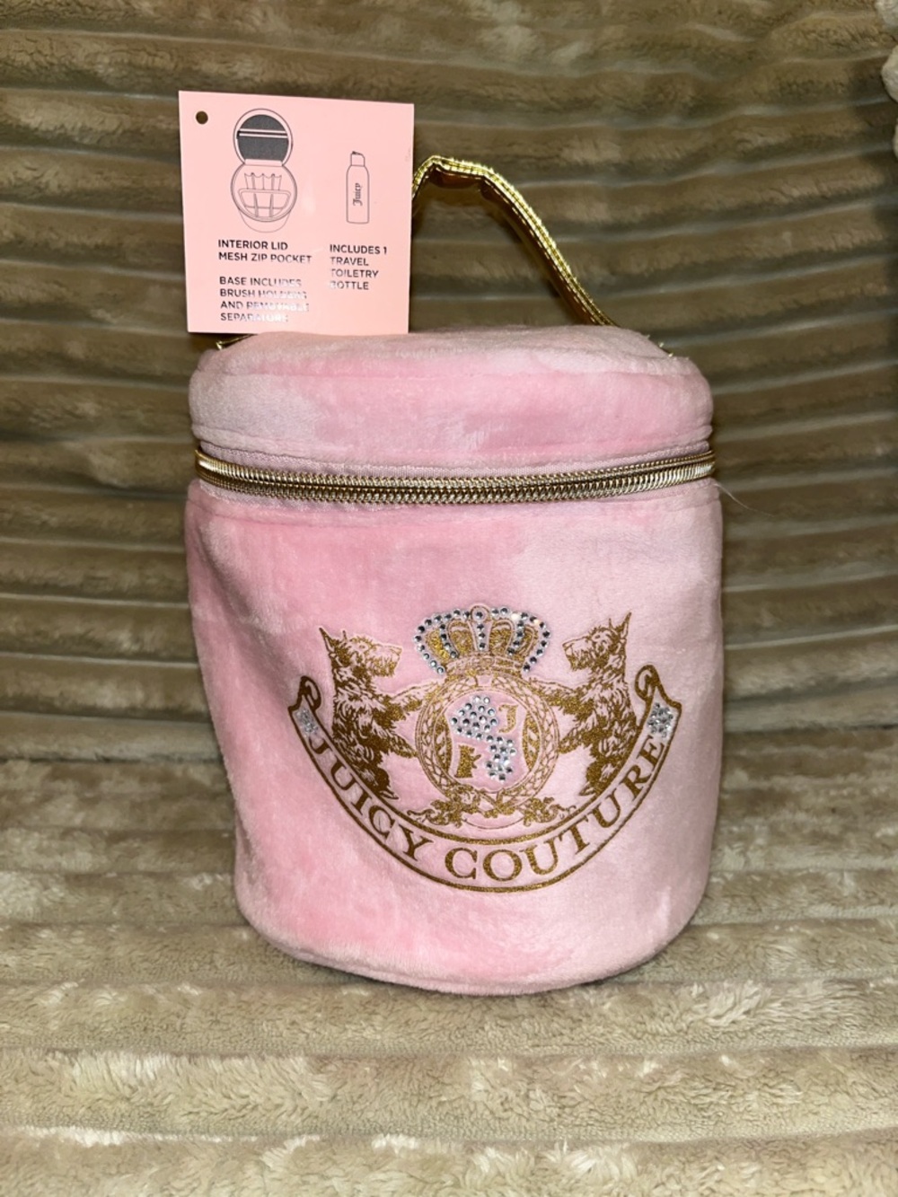 Juicy Couture Blush Pink Velvet Travel Pouch with Gold Crest